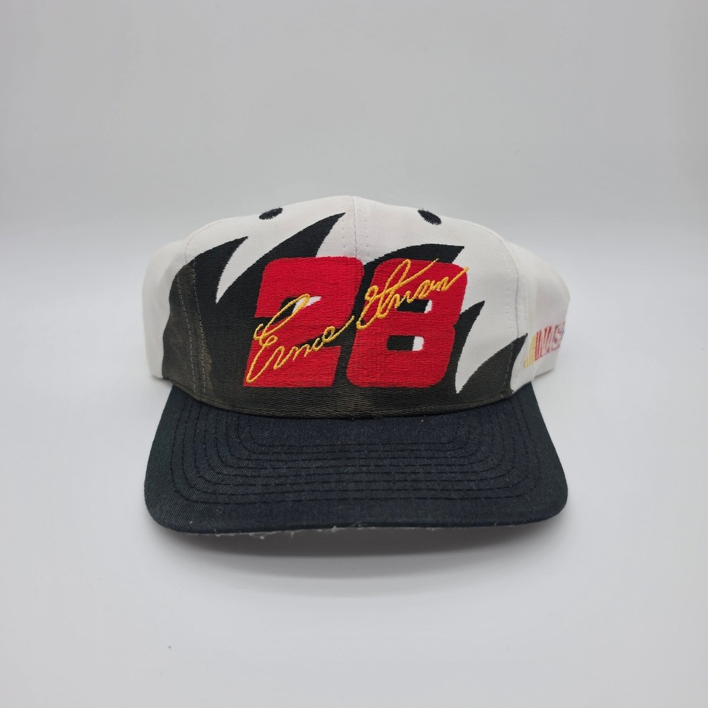 Vintage Logo 7 Ernie Irvan 28 Havoline Racing NASCAR Snapback Hat White Black